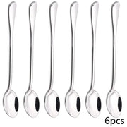 Six Piece Long Handled Stainless Steel Spoon Set Coffee Ice Thickened Design Pointed Stirring Spoons With Round Tips