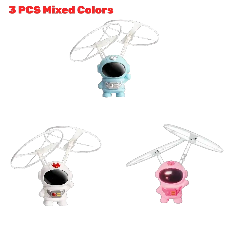 Simples Market levitating luminous hand-controlled astronaut drone toy set, 3 pieces in blue, white, pink with LED lights