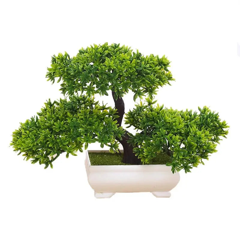 Simples Market artificial bonsai tree in white pot with lush green foliage for home or office decor