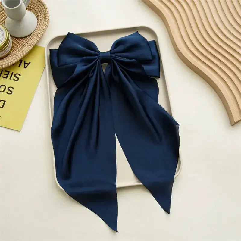 Korean Satin Bowknot Hair Clip For Women And Girls Long Ribbon Solid Color Barrette Hair Accessory