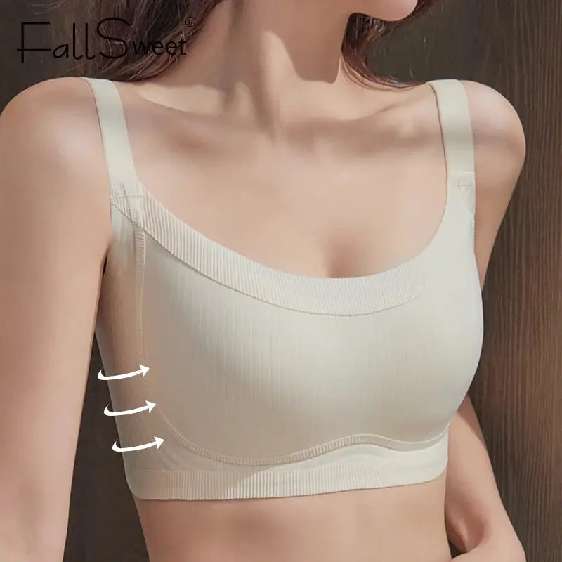 FallSweet seamless wireless full-cup bra for women in cream color.