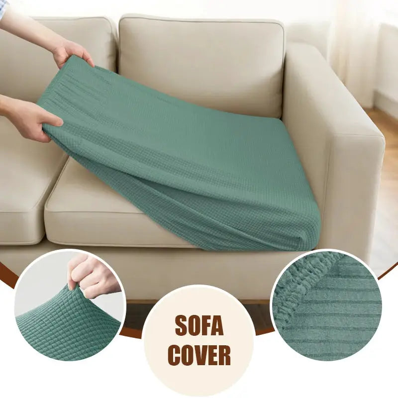 Simples Market sofa cushion cover set, teal jacquard, waterproof slipcover for 1–4 seats