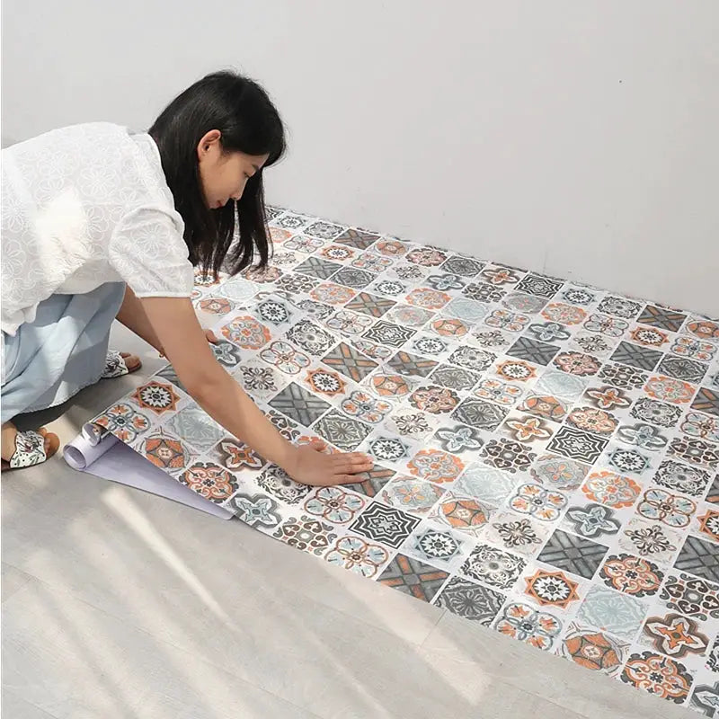 Floor tile stickers 40cm PVC self-adhesive, waterproof with multicolor ceramic-pattern designs.