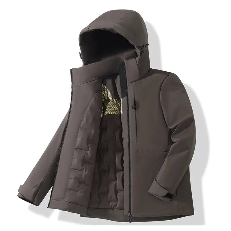 JNLN unisex waterproof fleece jacket by Simples Market, brown hooded windbreaker with quilted lining