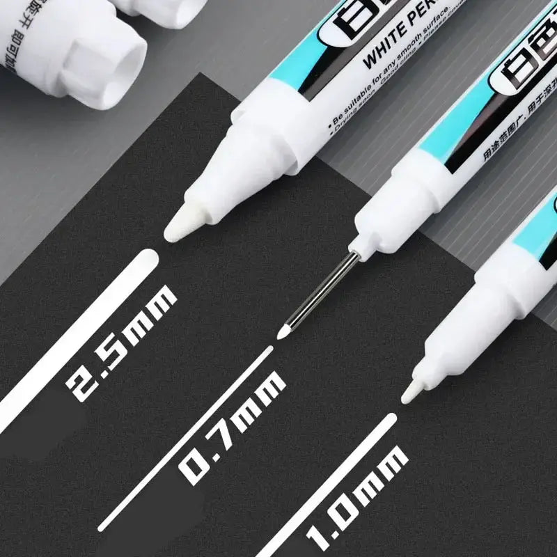 Simples Market white paint marker set of three, 0.7/1.0/2.5mm tips, waterproof oil-based markers for wood plastic metal