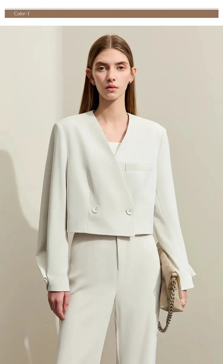 AMII Minimalism women's cream blazer and matching pants two-piece set by Simples Market