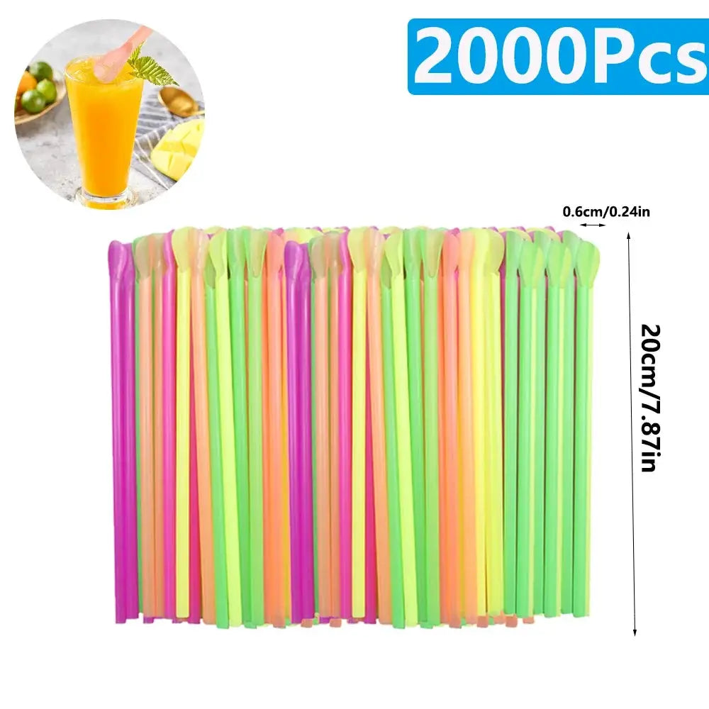 Color Spoon Straws Bulk 50 to 2000 Pcs for Milkshakes Smoothies Drinks Party Bar Supplies Wholesale