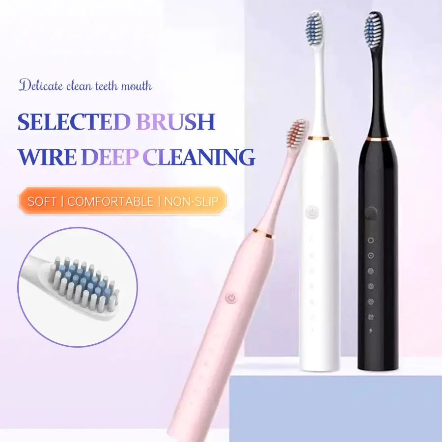 LumaCare Electric Ultrasonic Toothbrush With Six Speed Modes Waterproof USB Rechargeable Soft Bristles