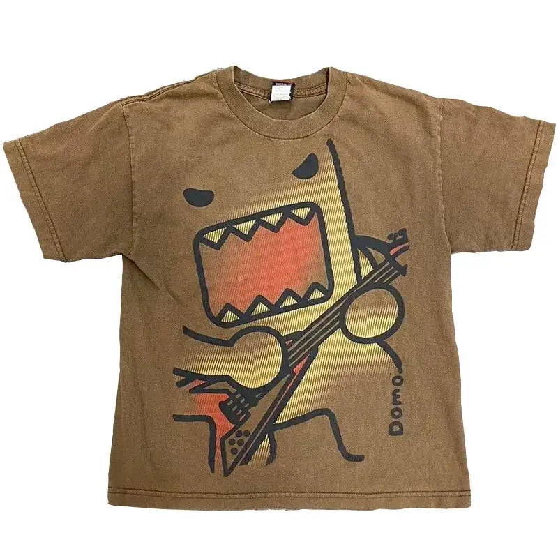 Kawaii Oversized Summer Trendy Printed Cotton Tee For Couples Y2K Casual Loose Retro Top