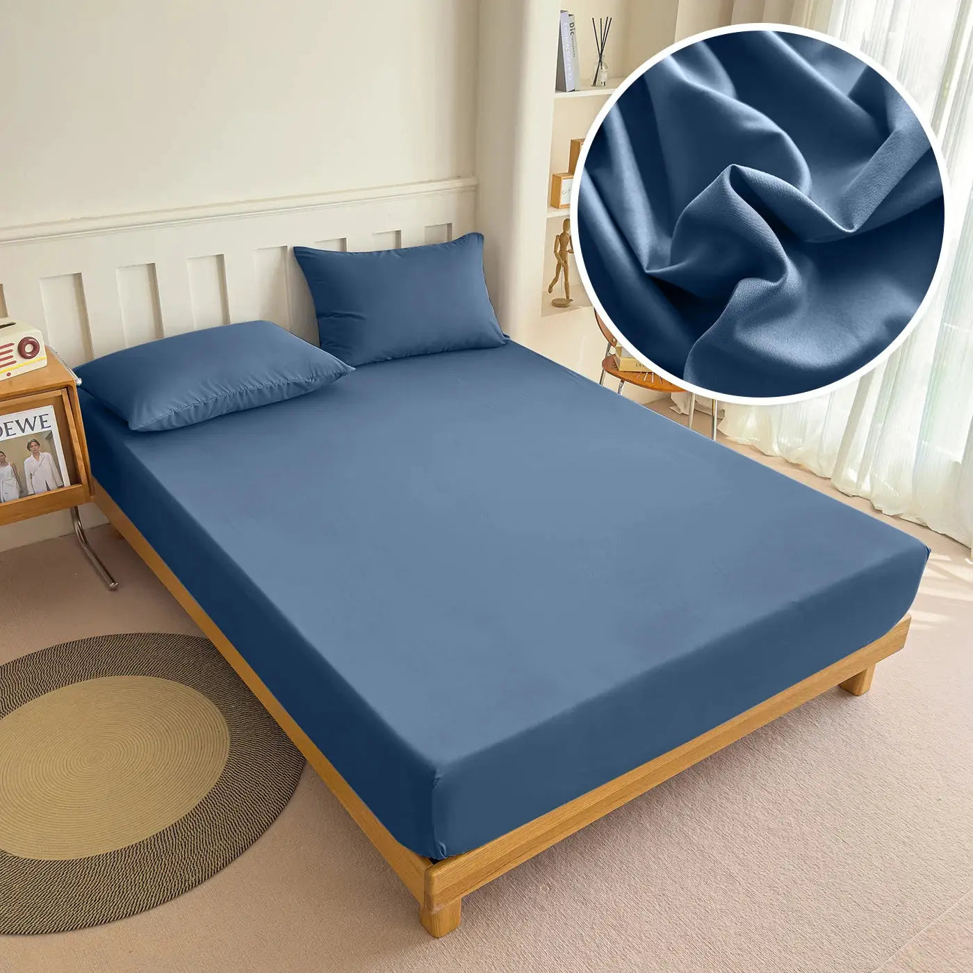 Simples Market blue fitted bed sheet with elastic band, 100% polyester, fits 90–180x200 cm beds