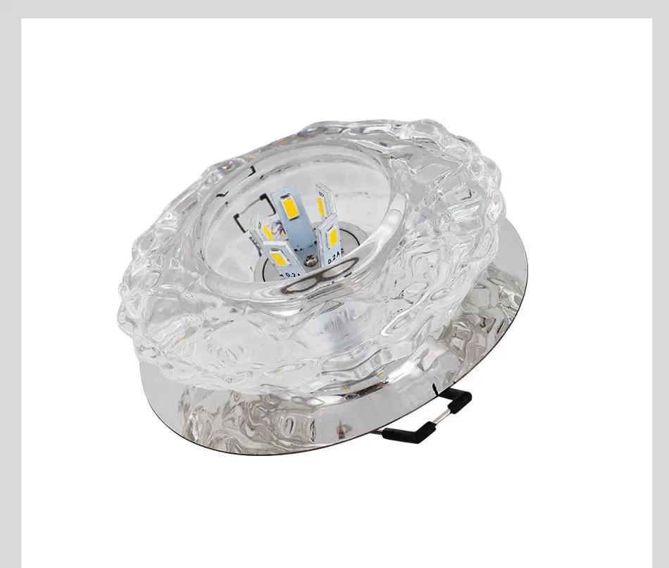 Aisle flush LED ceiling lamp with crystal glass shade and chrome base.