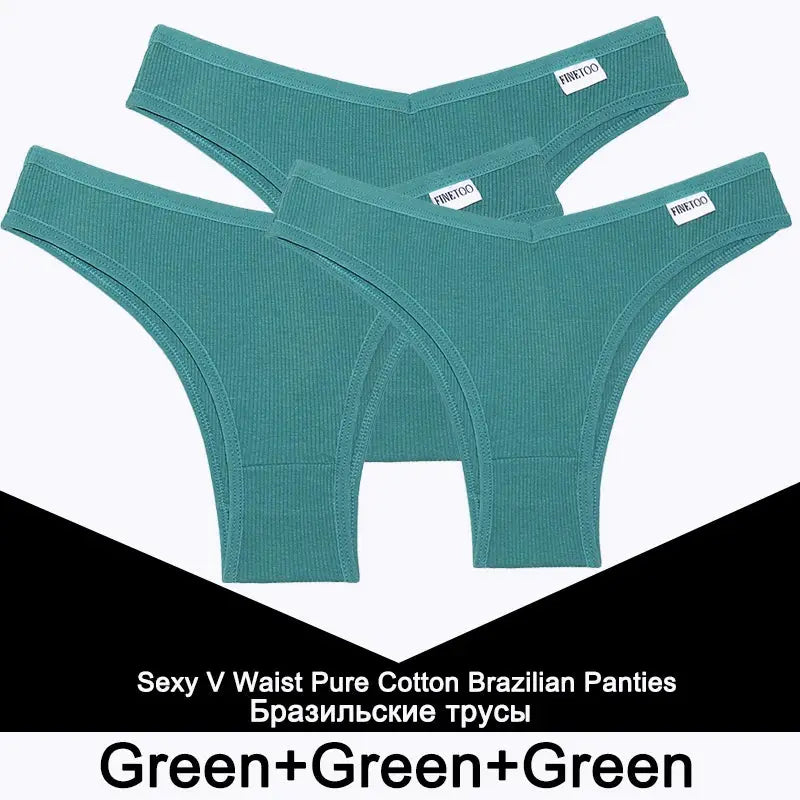 FINETOO cotton bikini panties 3-pack for women in teal green
