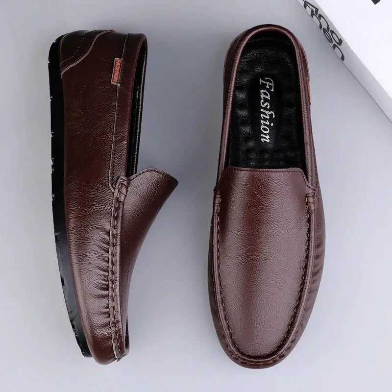 Genuine leather men’s brown loafers slip-on moccasins, breathable casual driving shoes, Simples Market