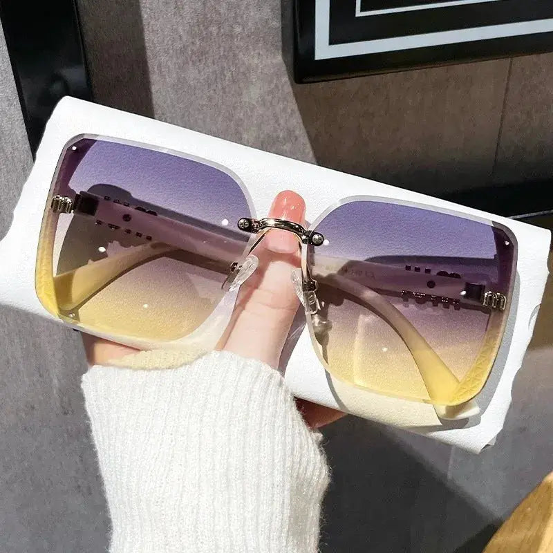 LuxBrand Vintage Rimless Square Sunglasses For Women With UV400 Protection Anti Glare Luxury Fashion
