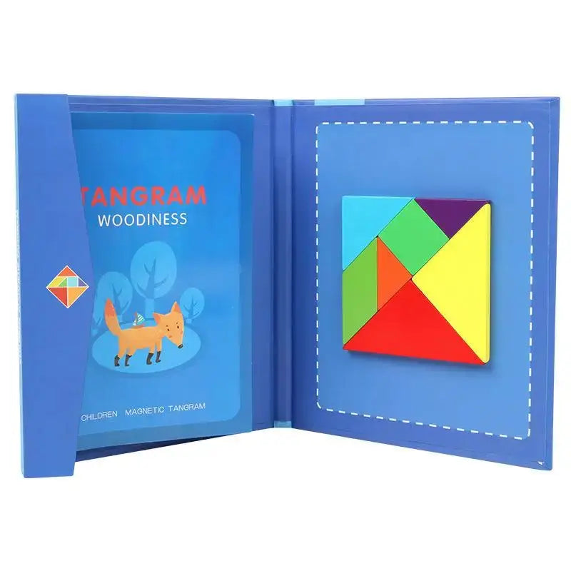 Wooden Jigsaw Magnetic Tangram Puzzle Book For Children Montessori Educational Toy Portable Learning Intelligence