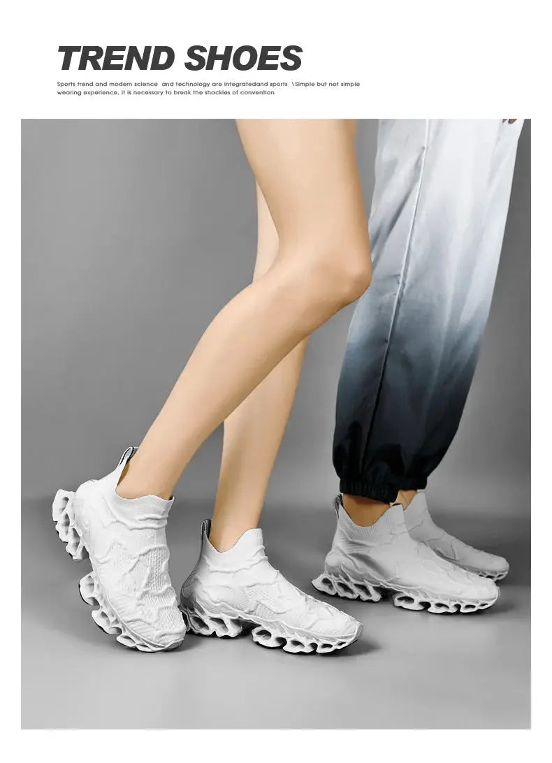 Men's white knit sneakers, two pairs, Simples Market casual athletic shoes with sculpted wavy outsole