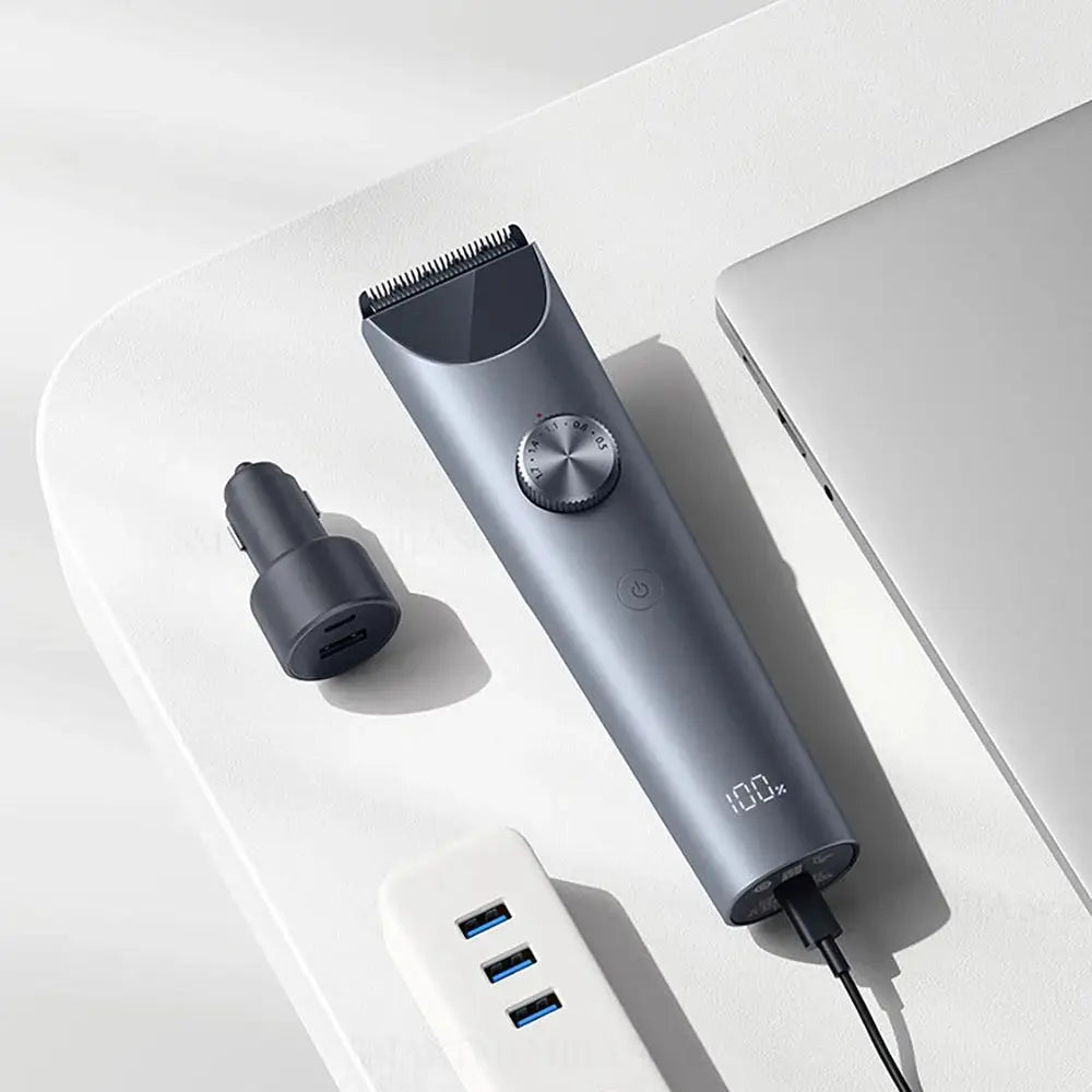 MIJIA Hair Clipper 2 cordless clipper with titanium blade, blue-gray finish by Simples Market; 3-piece set with USB charger and hub
