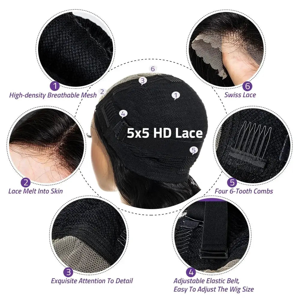 Body Wave 40 Inch HD Transparent Lace Front Hair Wig 13x6 5x5 Glueless Swiss Lace 220 Density Pre Plucked For Women