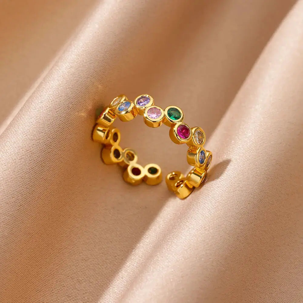 Zircon Geometric Heart Ring For Women Stainless Steel 18K Gold Plated Wedding Band Luxury Jewelry Gift
