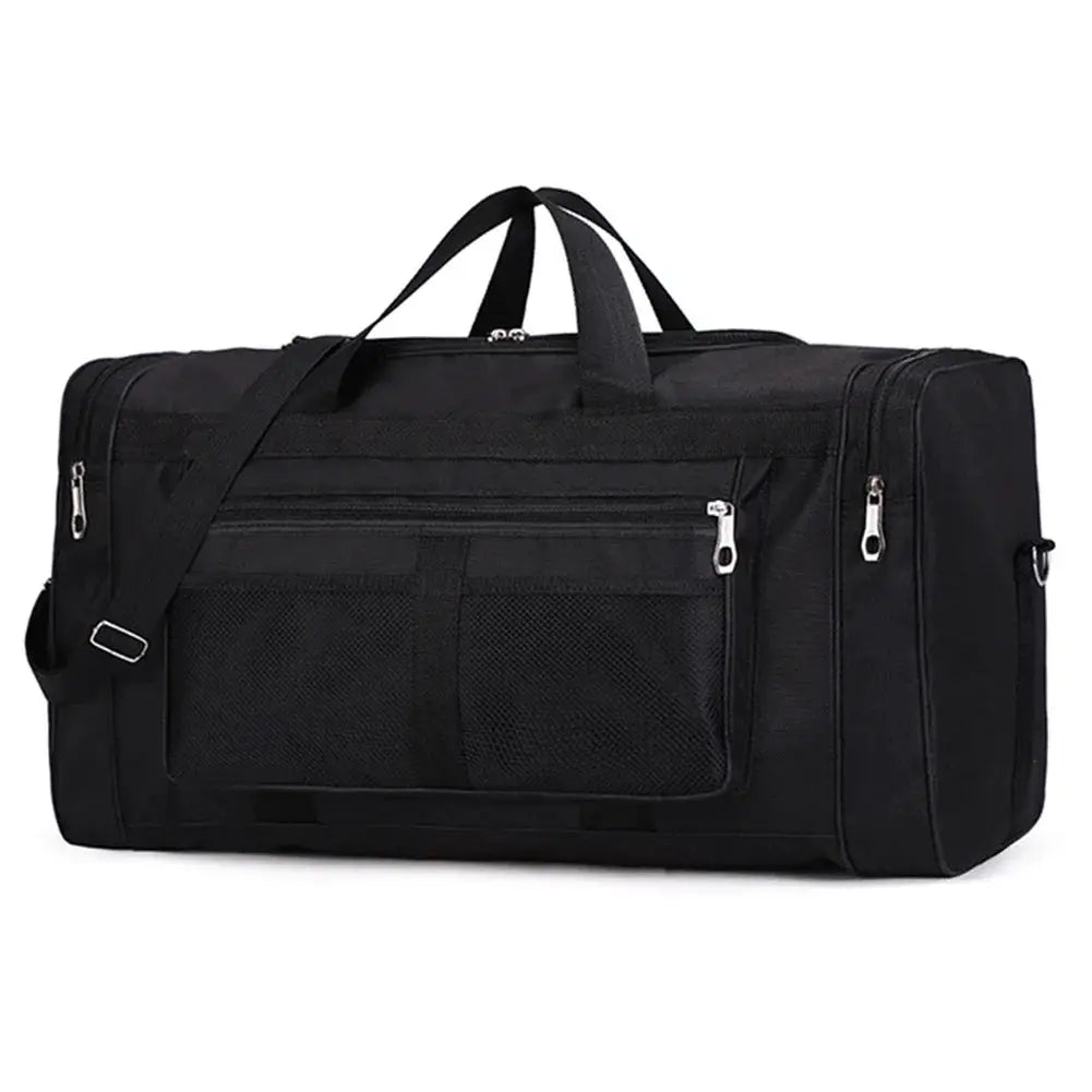 Simples Market Oxford dry-wet separation gym bag, black, large-capacity waterproof bag with front mesh pocket.