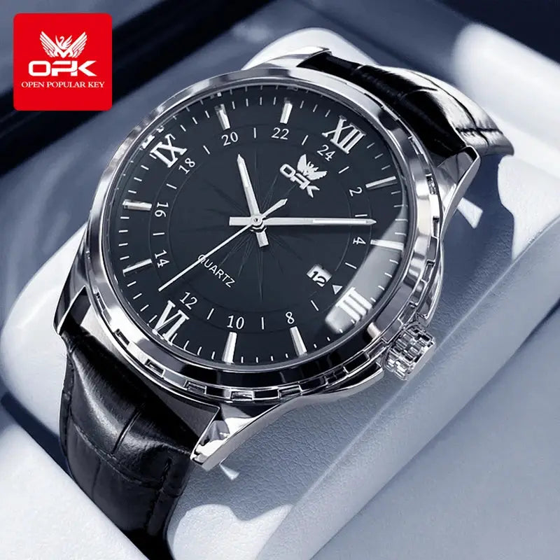 OPK Brand Steel Belt Dual Calendar Mens Quartz Watch 6003 Dual Calendar Display Stainless Steel Case