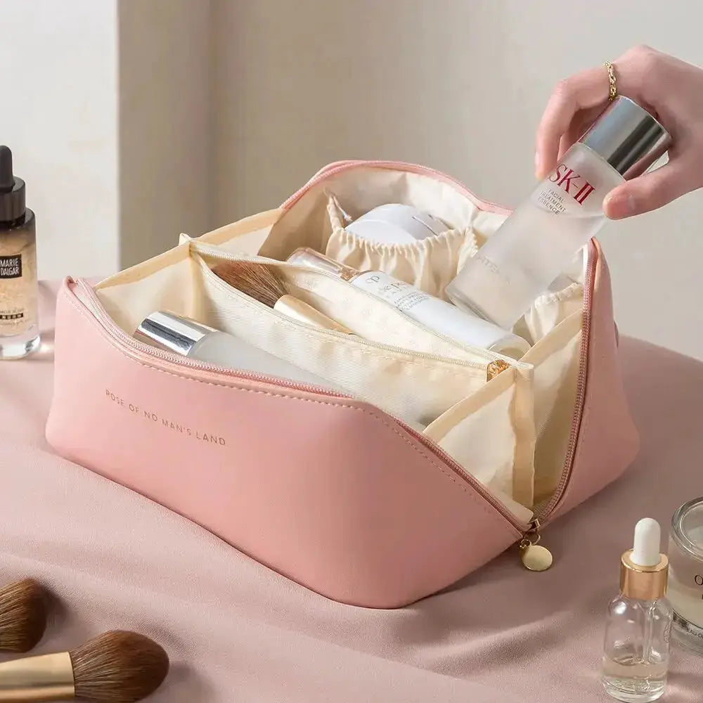 Luxora Makeup Organizer Premium PU Leather Travel Cosmetic Bag With Large Interior For Easy Access And Secure Storage