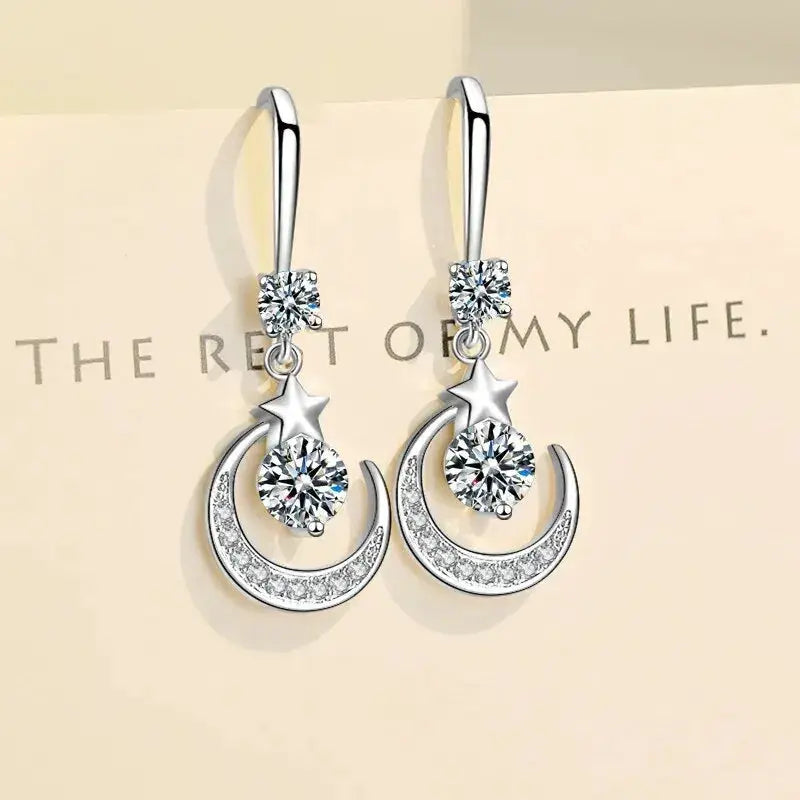 Star Moon Drop Earrings For Women Fashion Jewelry With Kyanite Stones Zinc Alloy