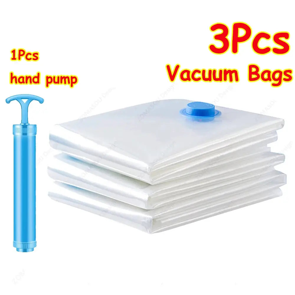 1 To 24 Pcs Reusable Vacuum Storage Bags With Hand Pump For Clothes And Travel Space Saving Clear Folding Bags