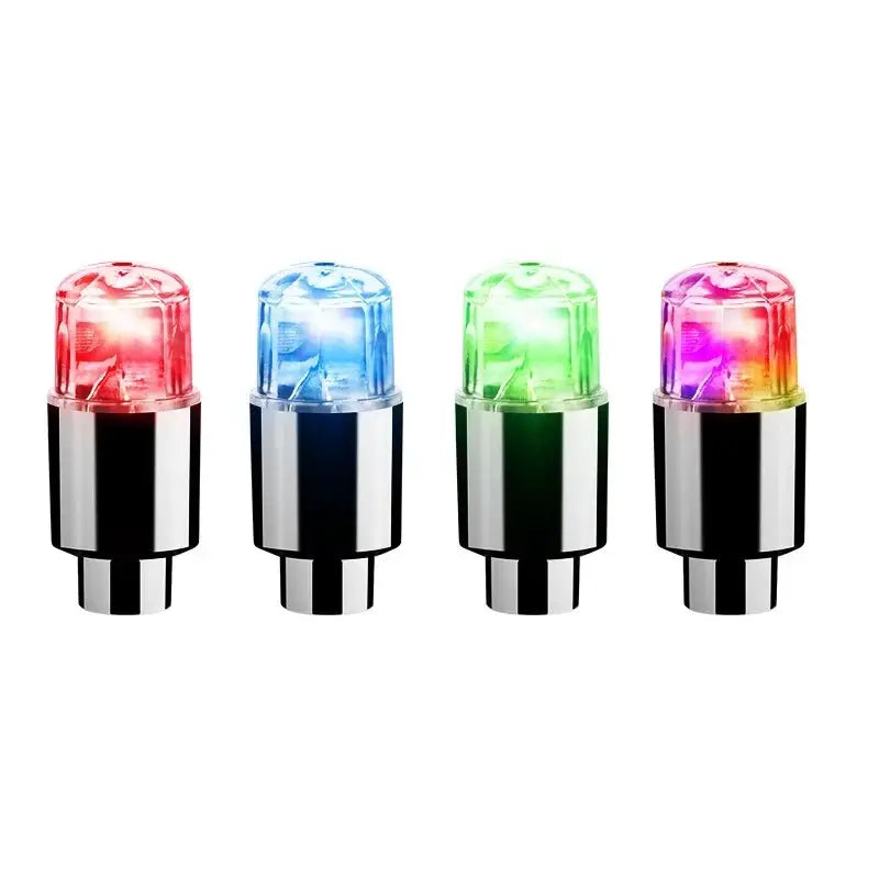 Car hub LED valve light set, 4-pack with red, blue, green and pink caps by Simples Market