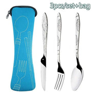 Picnic Set Tableware Washable With Zipper Travel Cutlery Kit Case Portable Pouch Stainless Steel Utensils For Dinner
