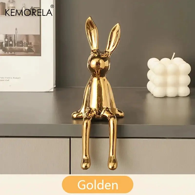 Ceramic Long Eared Sitting Rabbit Statue For Home Decor Luxury Ornament High End Art Aesthetics