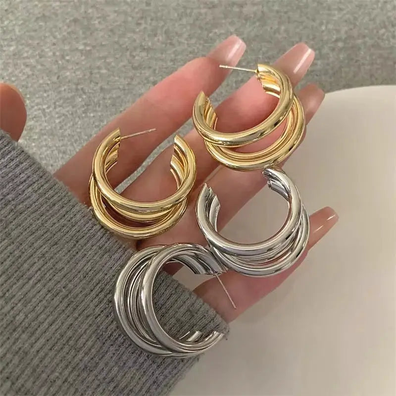 Korean Gold Color Hoop Earrings For Women Vintage Geometric Statement Jewelry Luxury Party 2025 Gift