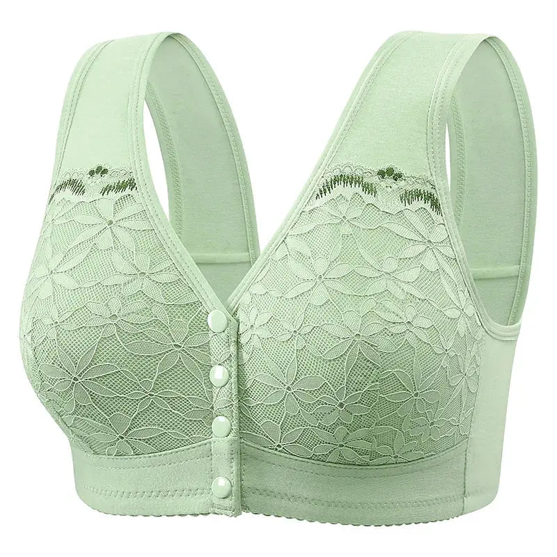Simples Market mint green lace front-closure bra with soft straps and no underwire