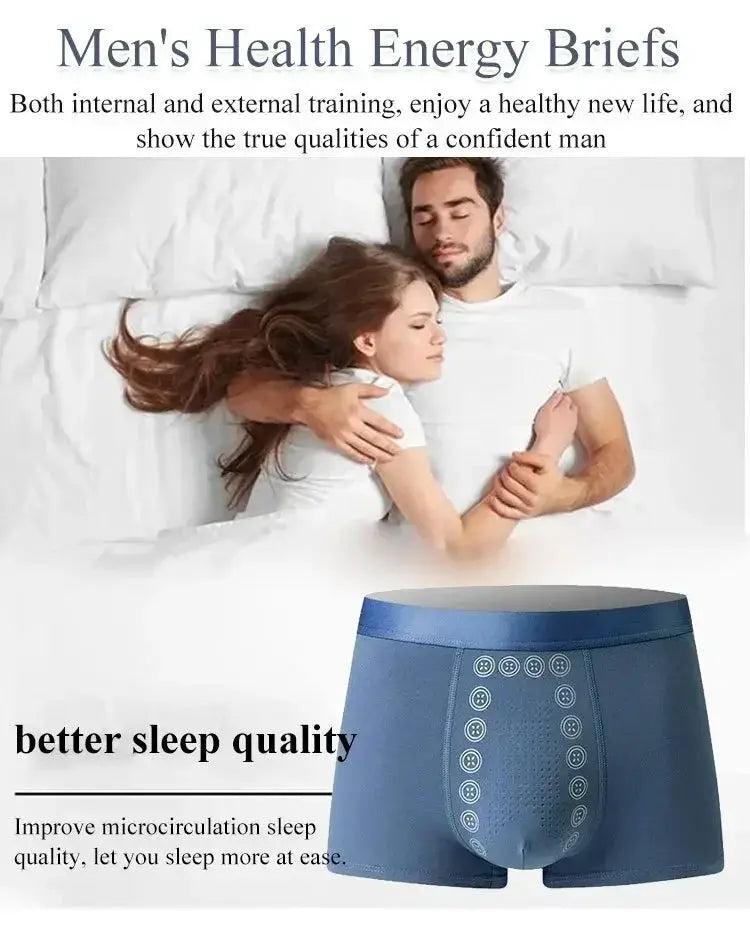 Men’s boxer shorts blue mid-waist underwear with breathable fabric and massage design