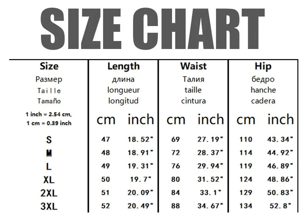 Men's basketball shorts by Simples Market; size chart with length, waist and hip measurements in cm and inches.
