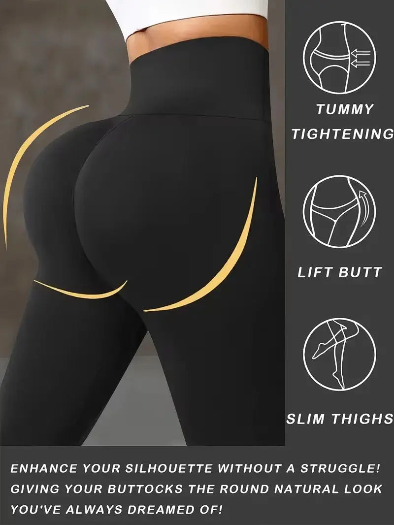Simples Market Women's high waist yoga pants with butt-lift, black stretch leggings with wide waistband for gym