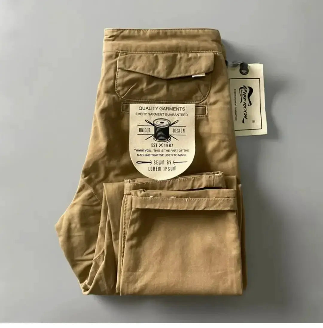 Simples Market men's cargo pants, tan cotton, heavy-duty, loose straight-leg fit