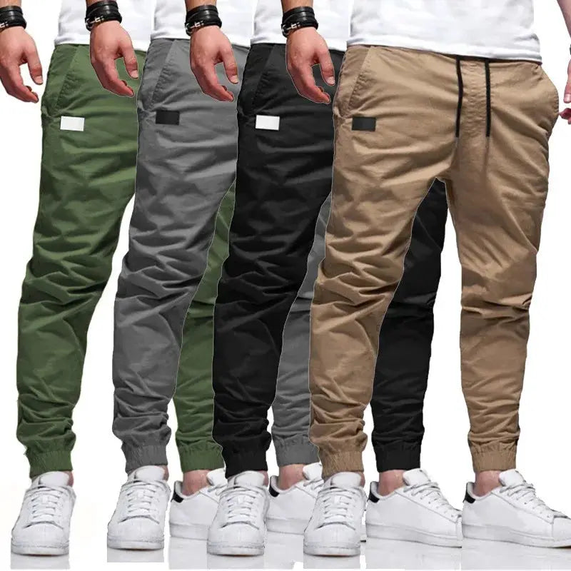 Simples Market men's casual jogger cargo pants; five color variants with multi-pocket design, drawstring waist, cuffed ankles