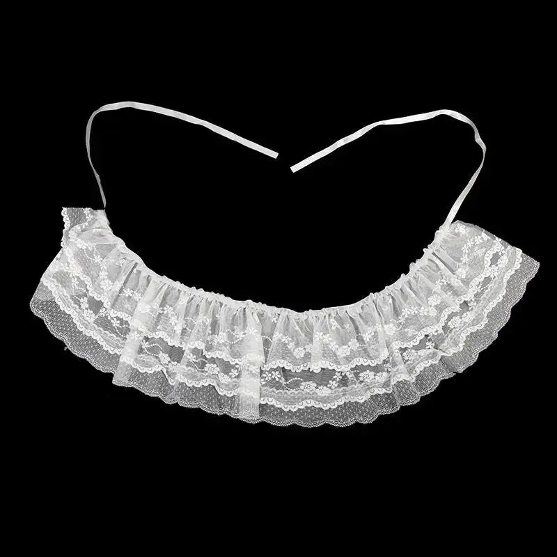 Lace choker, white, with layered ruffle lace and thin adjustable straps