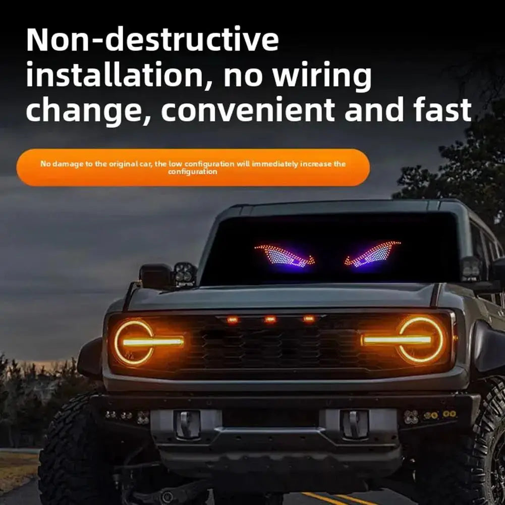 USB Dynamic Big Devil Eyes LED for cars and trucks, RGB windshield display with orange halo headlights