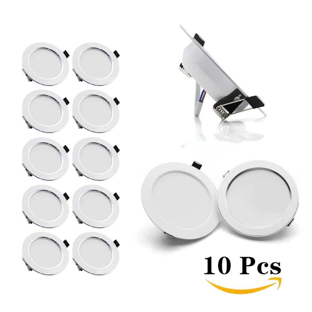 10-pack white round LED downlights, 220V recessed ceiling lights for living room/bedroom decor