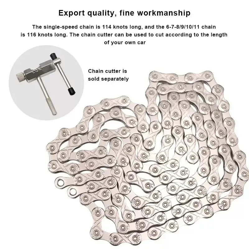 RIDERACE Ultralight Bicycle Chain 116 Links 8 to 12 Speed Silver for Mountain and Road Bikes 24 27 30 Speed Drivetrains