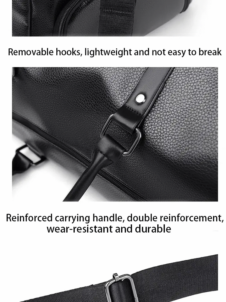 Retro New Short Trip Bag by Simples Market, black PU waterproof bag with reinforced carrying handle and adjustable strap.