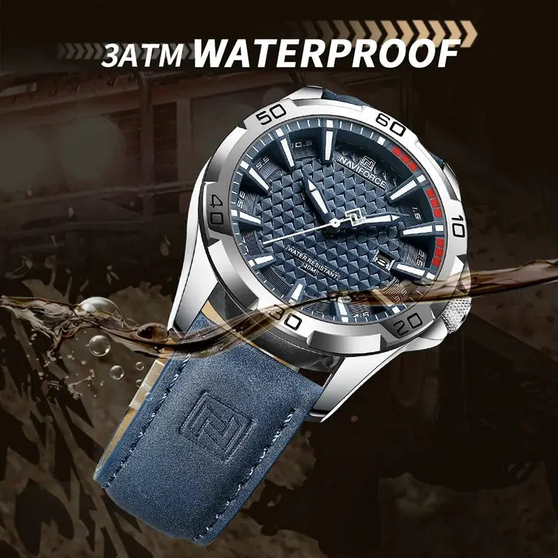 Naviforce Men Quartz Watch With Leather Strap Casual Sport Timepiece Water Resistant For Everyday Wear