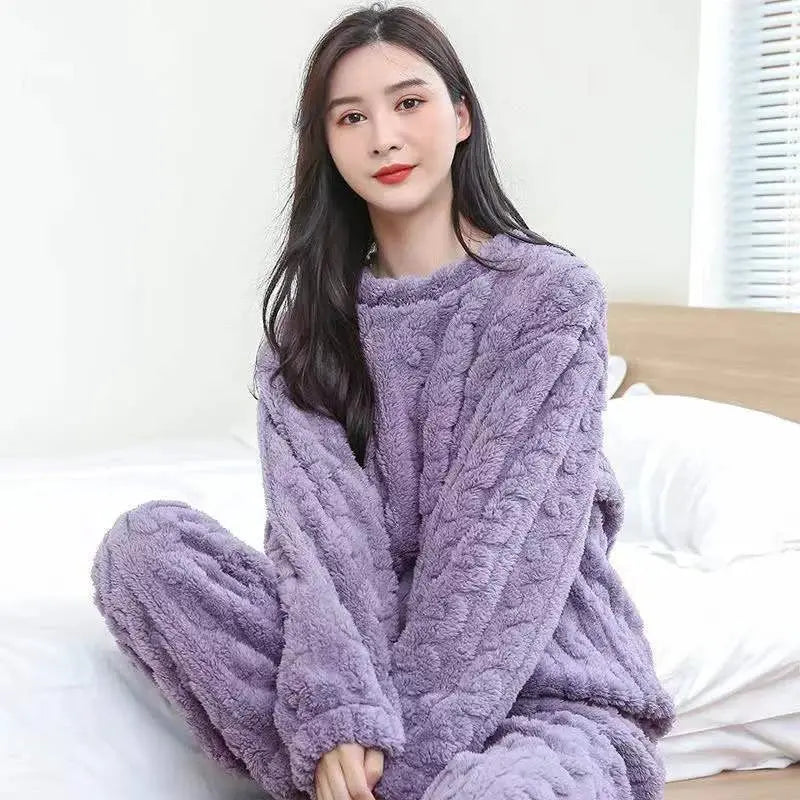 Cozy Velvet Two Piece Pajama Set With Fleece Lining Coral Velvet For Extra Warmth Women Homewear