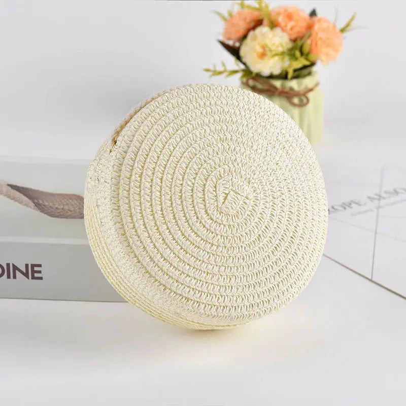 Summer Round Straw Bag for Women Handmade Woven Shoulder Bag Travel Rattan Beach Crossbody Bag