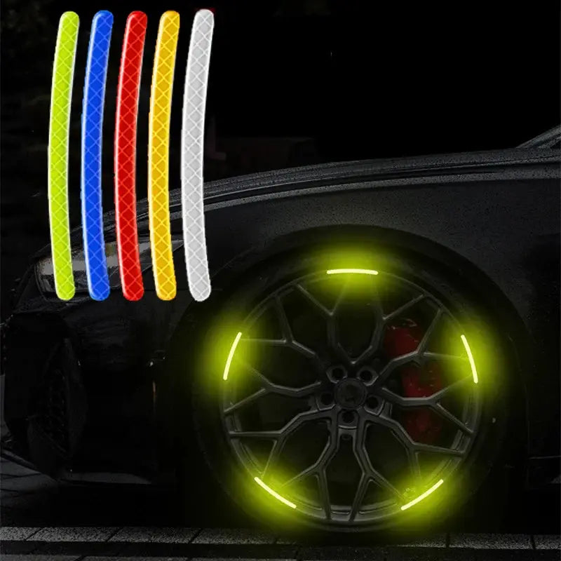 Car Wheel Hub Reflective Stripes Door Handle Safety Warning Sticker Rear Warning Tape Exterior Accessories