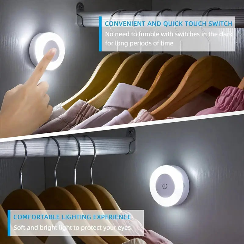 Energy Saving LED Touch Sensor Night Light USB Rechargeable Magnetic Wall Light For Bedroom Hallway Closet Round Lamp