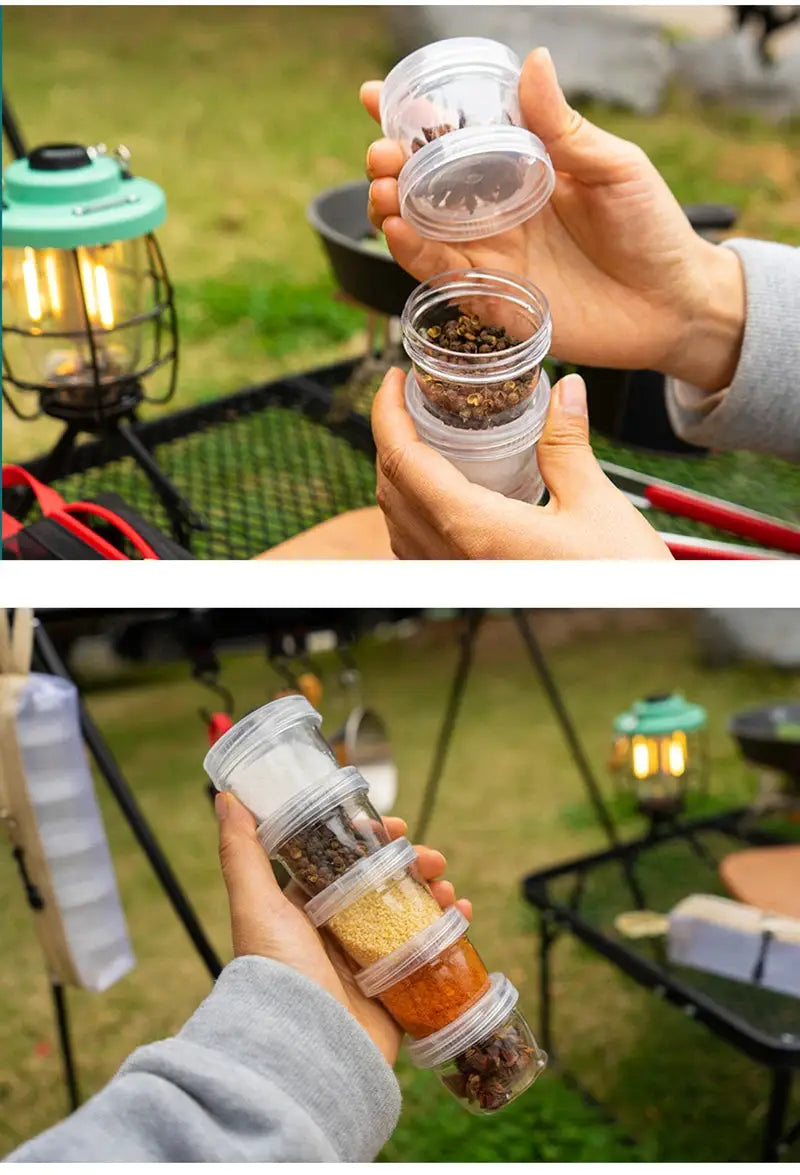Simples Market 1-set portable camping spice kit with clear stackable spice bottles for outdoor cooking