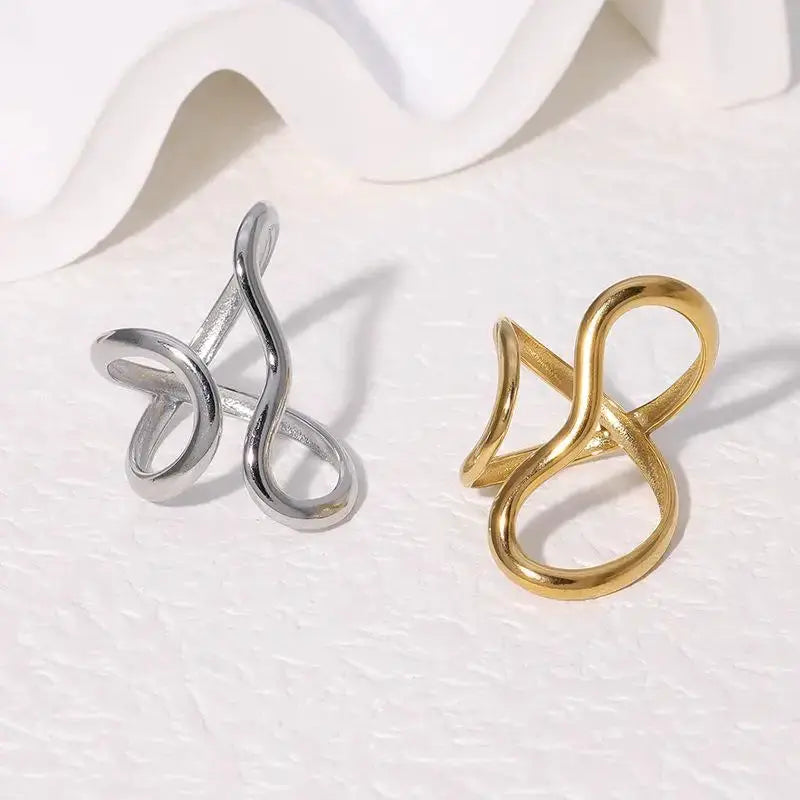 Stainless Steel Open Ring With 18K Gold PVD Plating And Personality Charms For Women Trendy Jewelry